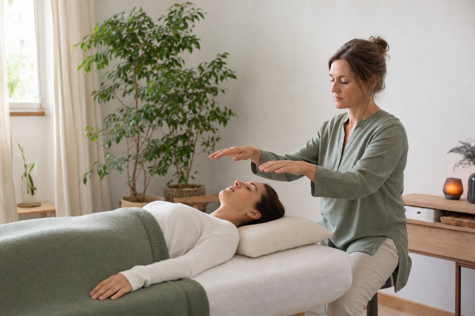 Rustige behandelruimte voor een energetische healing sessie in de regio Haarlem
